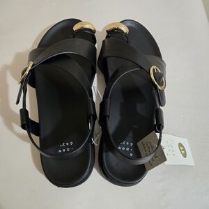 a new day Black Sandals with Gold Accents